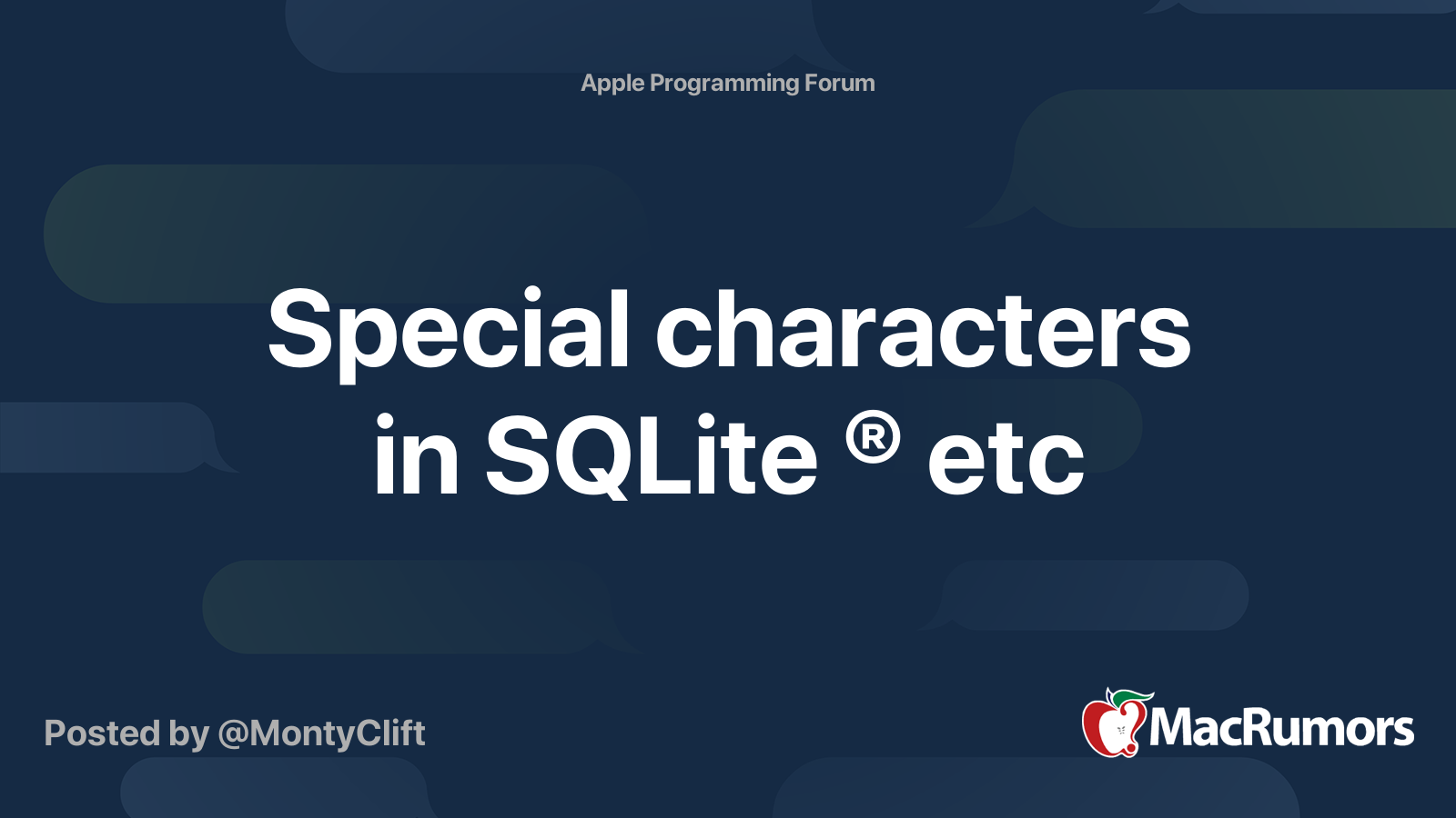 Special Characters In SQLite Etc MacRumors Forums