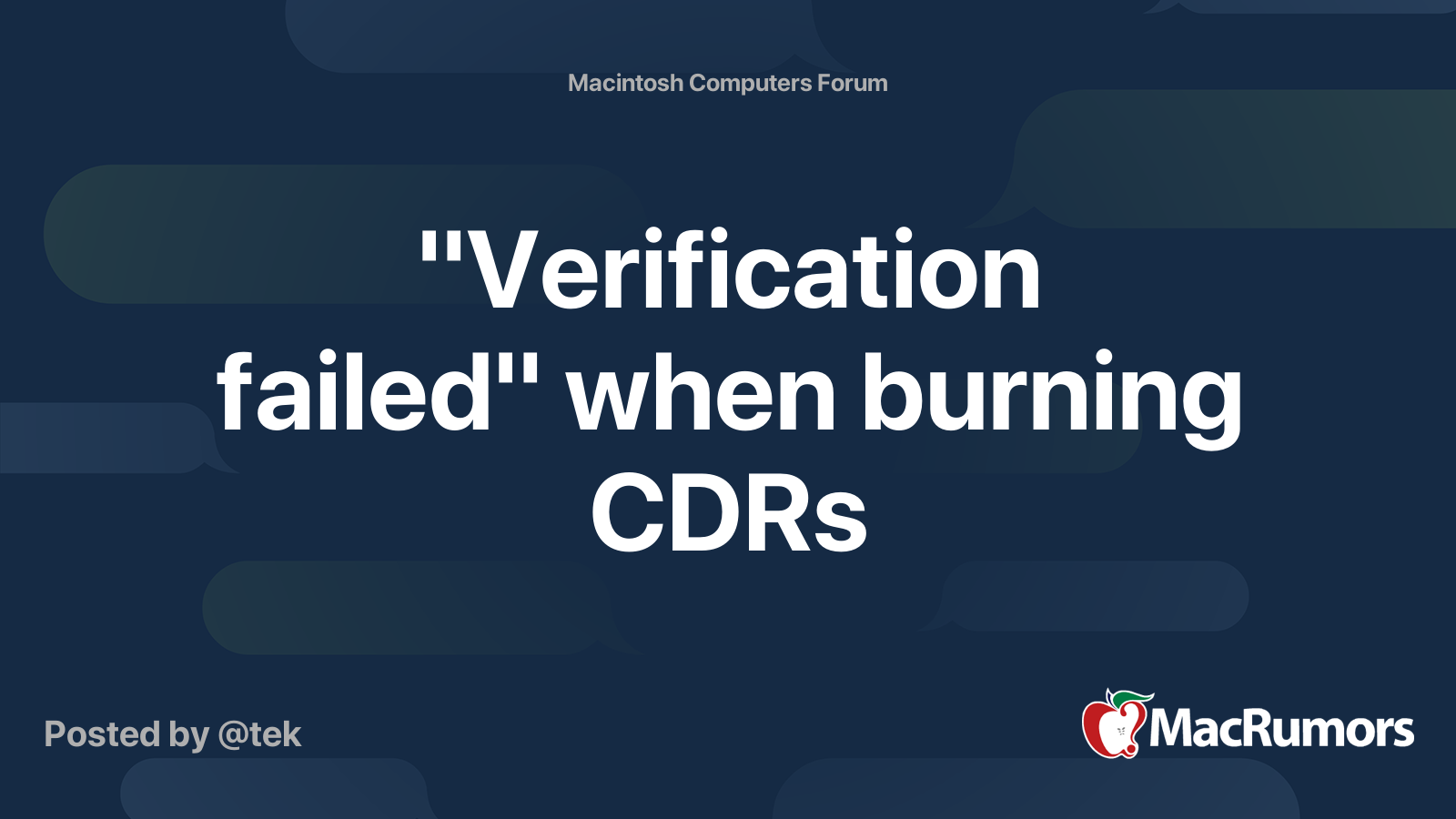 "Verification failed" when burning CDRs | MacRumors Forums