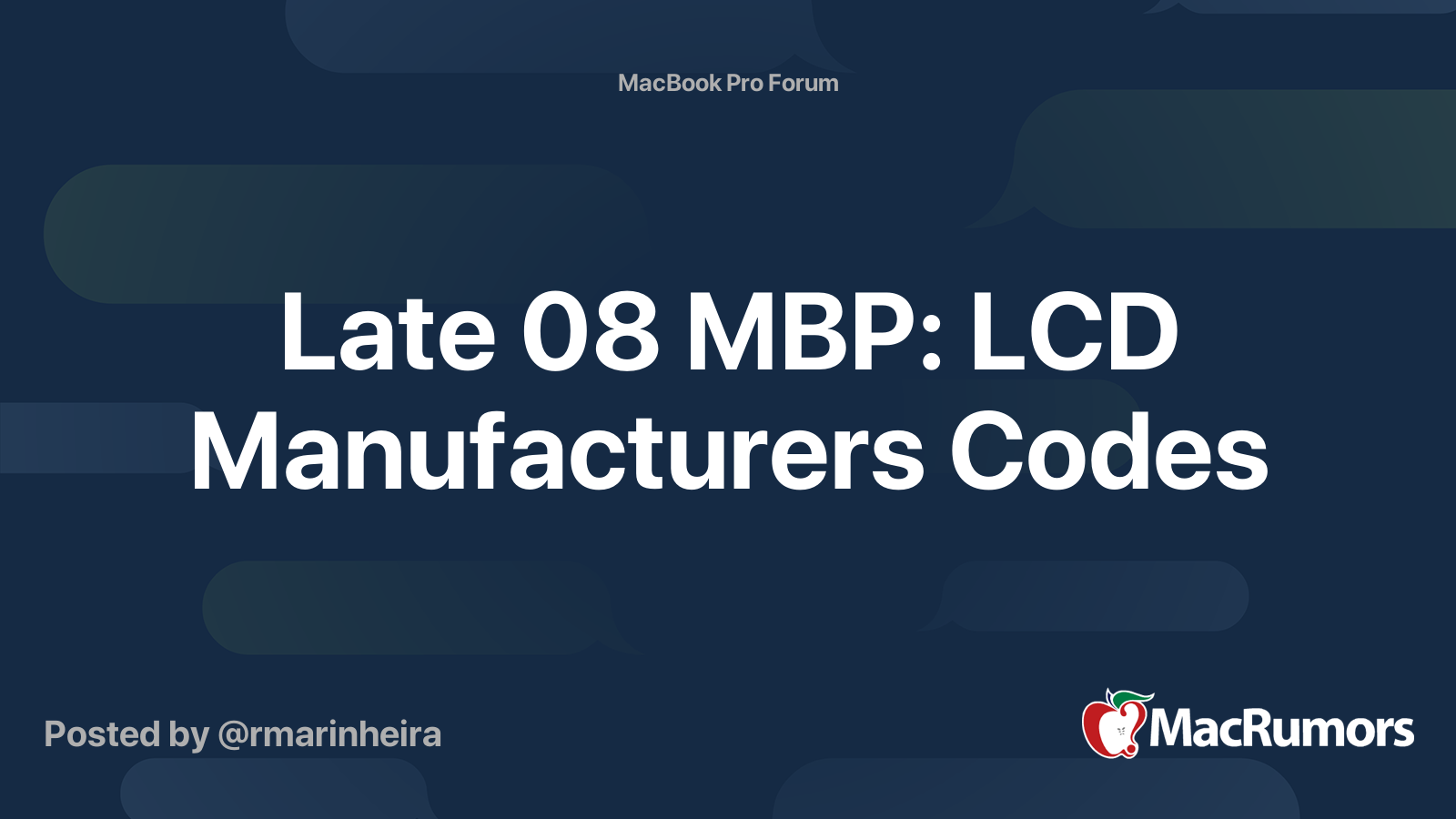 Late 08 MBP: LCD Manufacturers Codes | MacRumors Forums