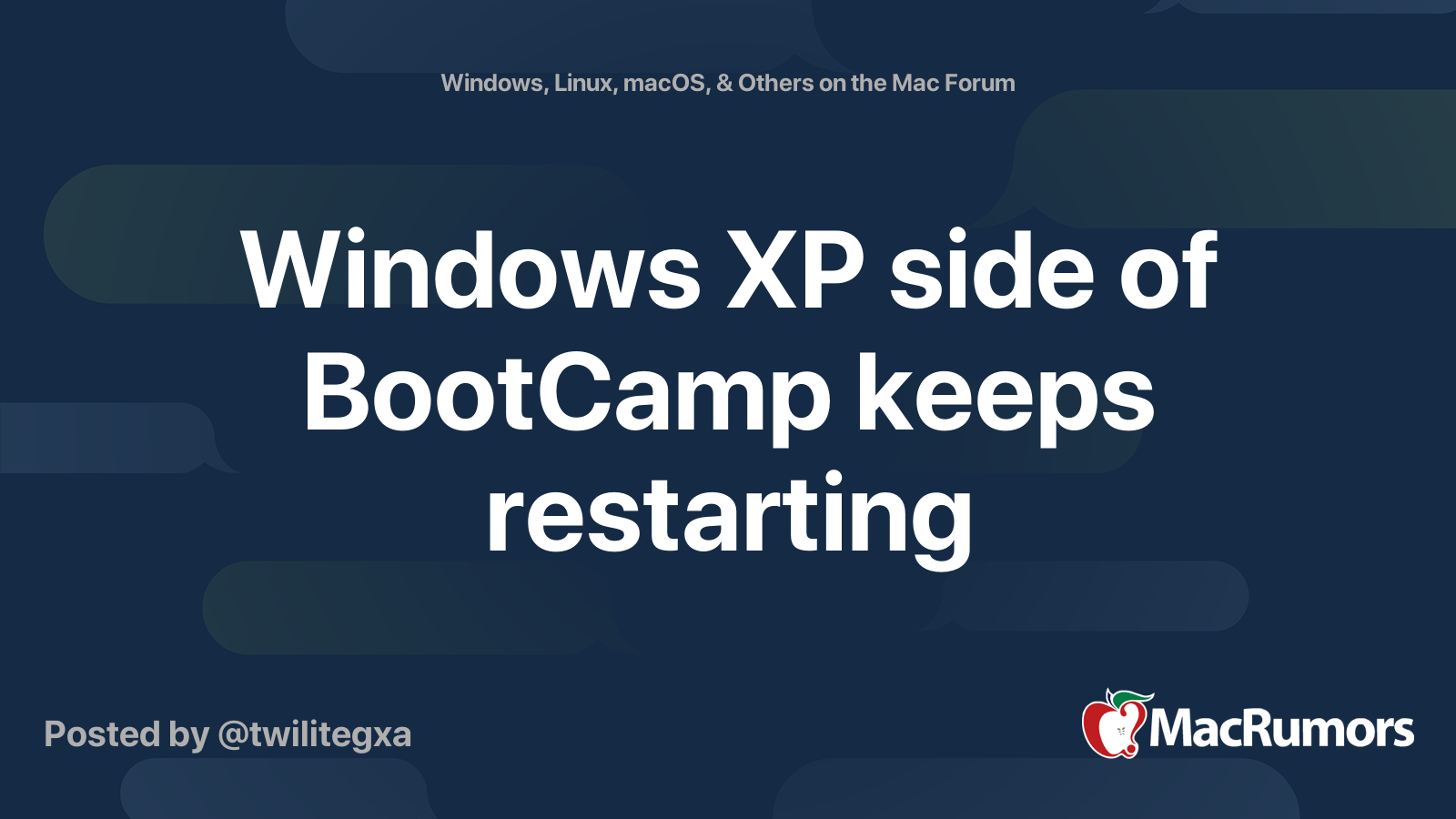 Windows XP side of BootCamp keeps restarting MacRumors Forums