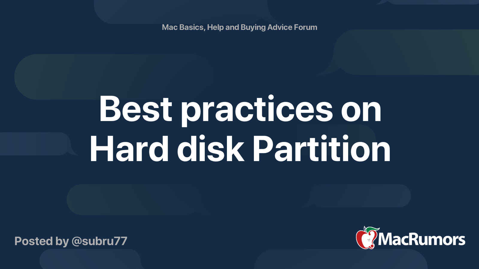 Best practices on Hard disk Partition | MacRumors Forums