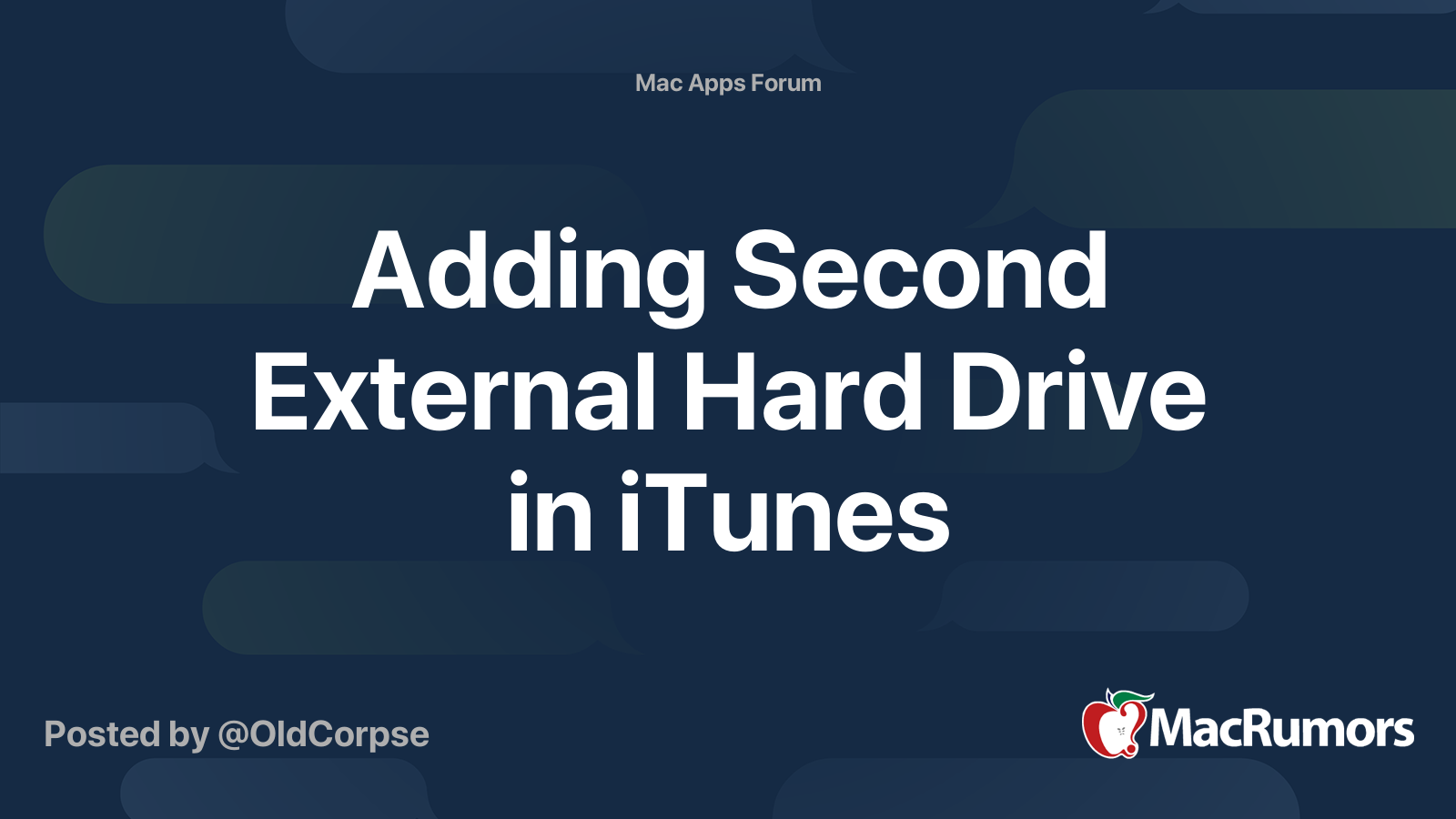 Adding Second External Hard Drive In ITunes MacRumors Forums
