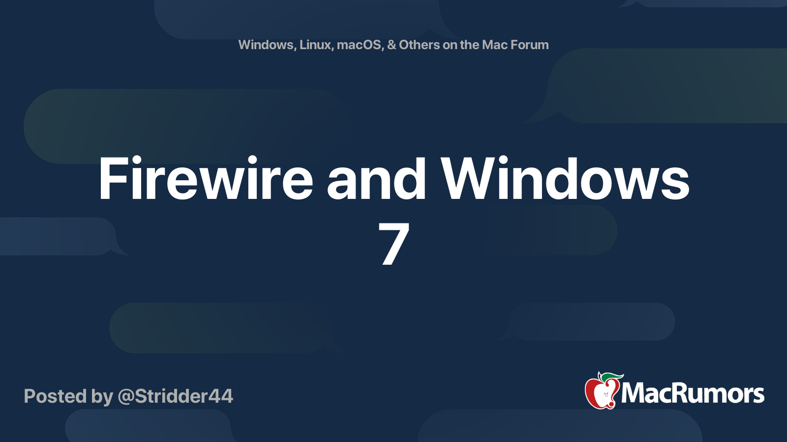 Firewire and Windows 7 MacRumors Forums