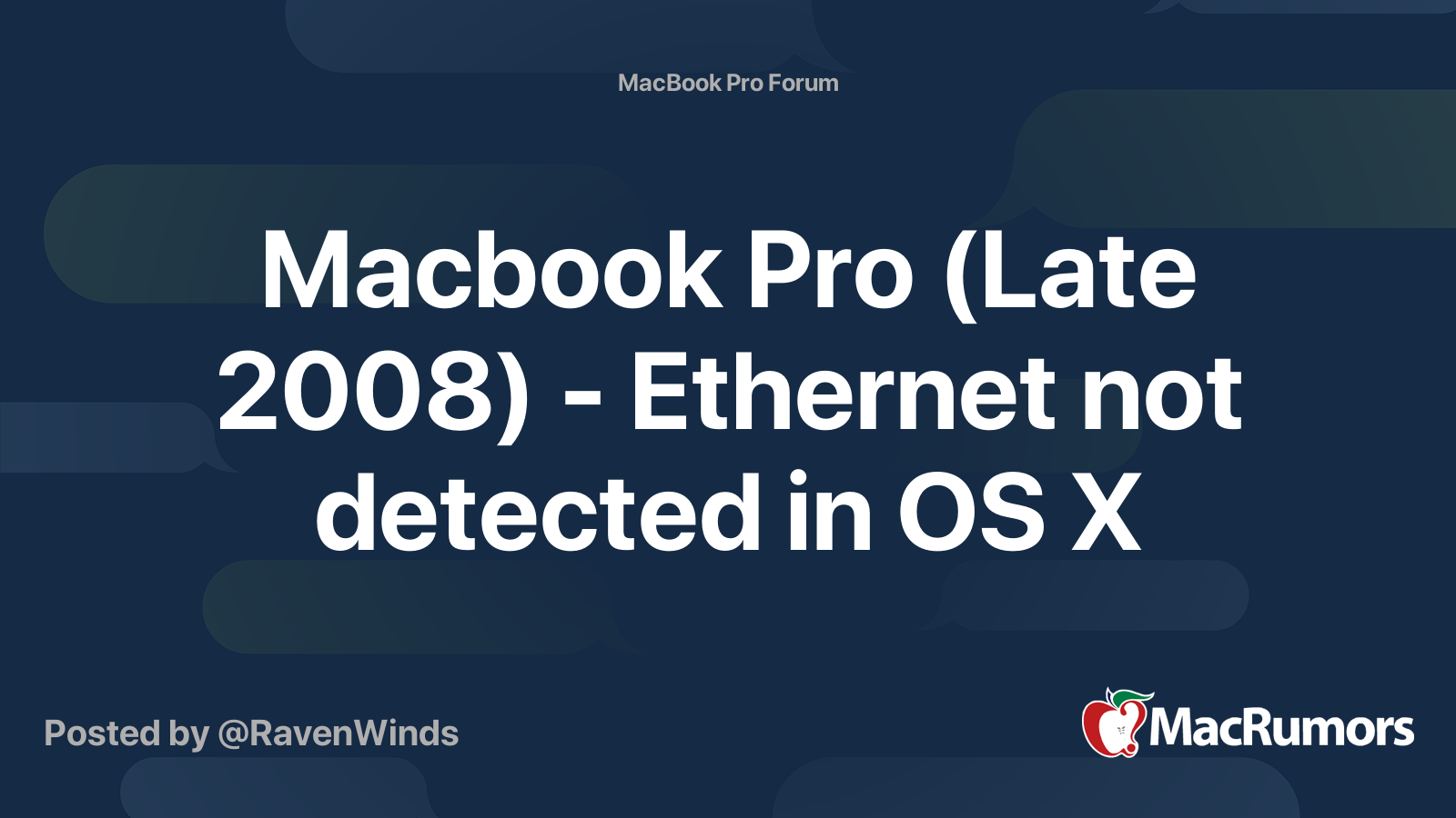 Macbook Pro Late 2008 Ethernet Not Detected In OS X MacRumors Forums