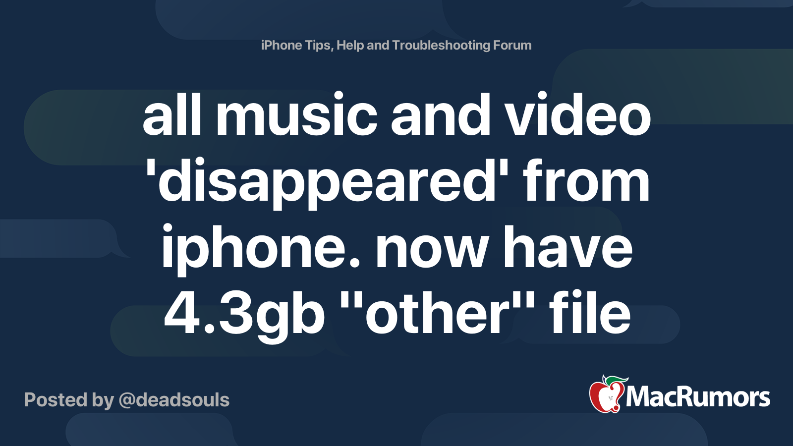 all music and video 'disappeared' from iphone. now have 4.3gb "other