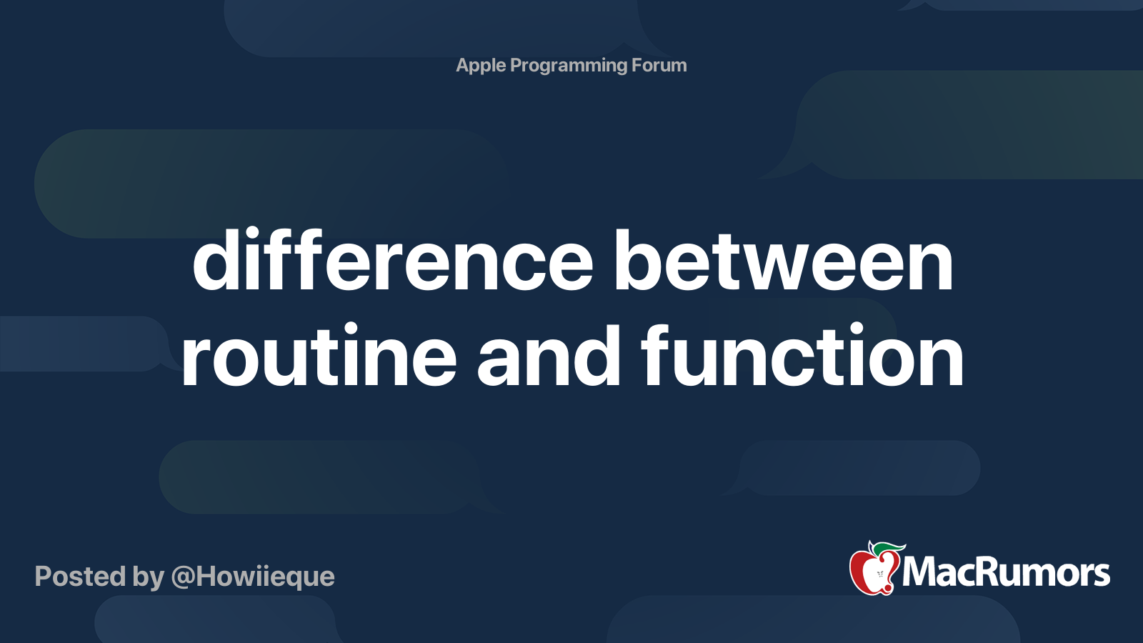 difference between routine and function | MacRumors Forums