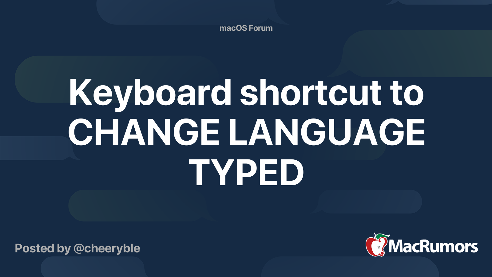 Keyboard shortcut to CHANGE LANGUAGE TYPED | MacRumors Forums