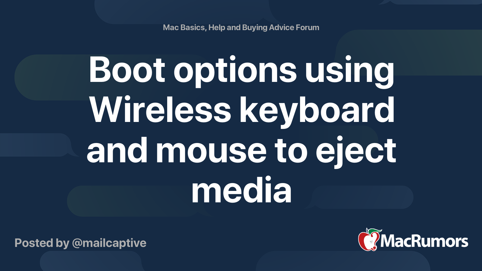 Boot options using Wireless keyboard and mouse to eject media
