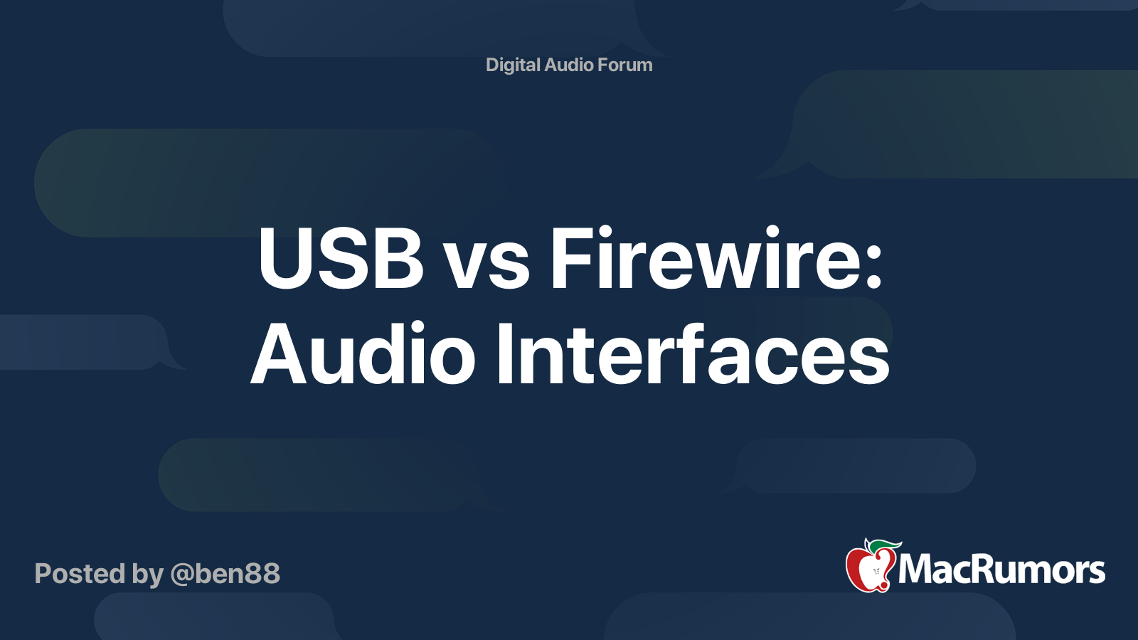 USB vs Firewire Audio Interfaces MacRumors Forums