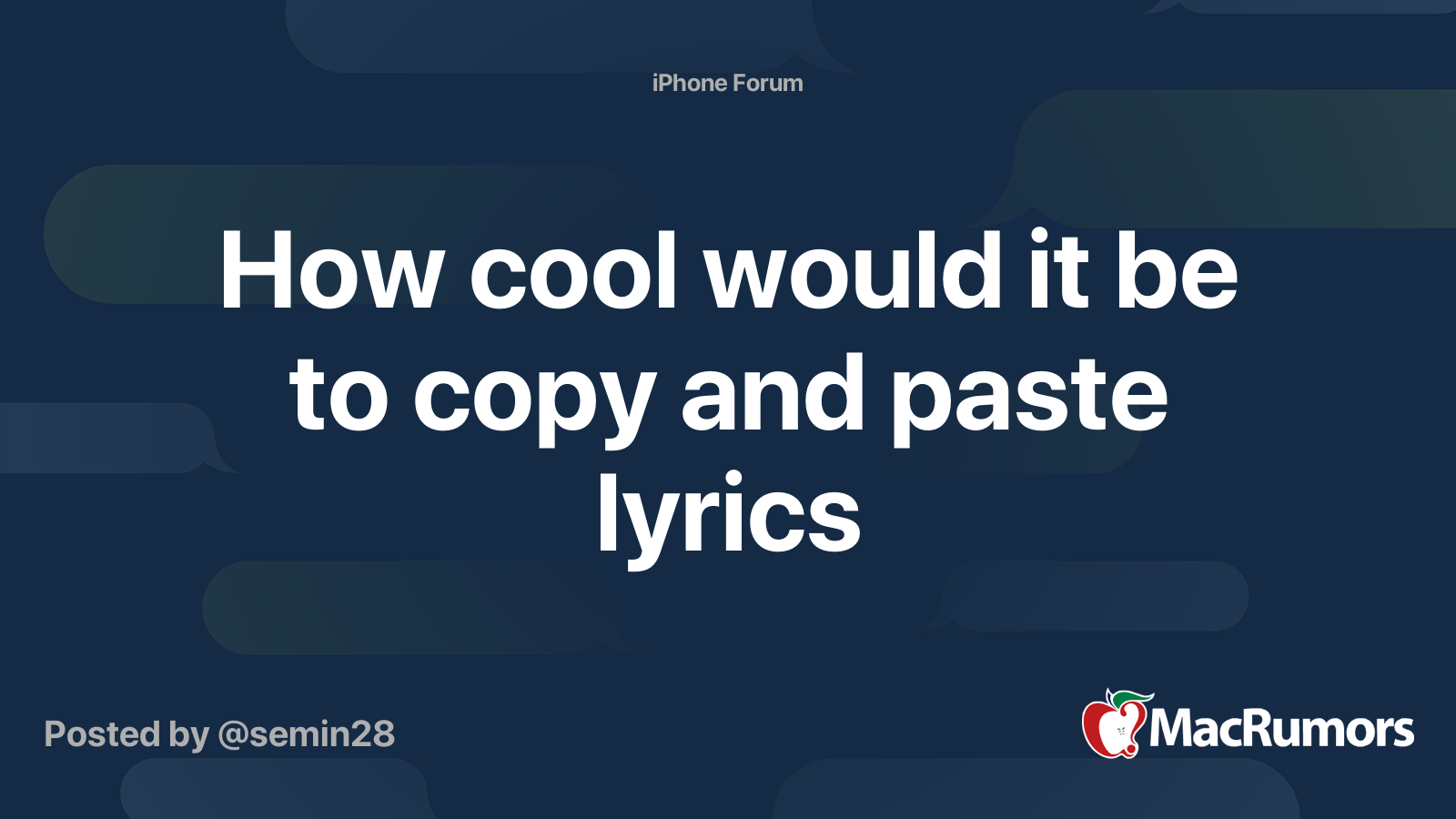 How Cool Would It Be To Copy And Paste Lyrics Macrumors Forums You can copy and paste these spooky symbols into your social media posts so that you look like you're a l33t hacker, or perhaps so that it looks like your text is cursed, or you're posessed (by unicode demons). macrumors forums
