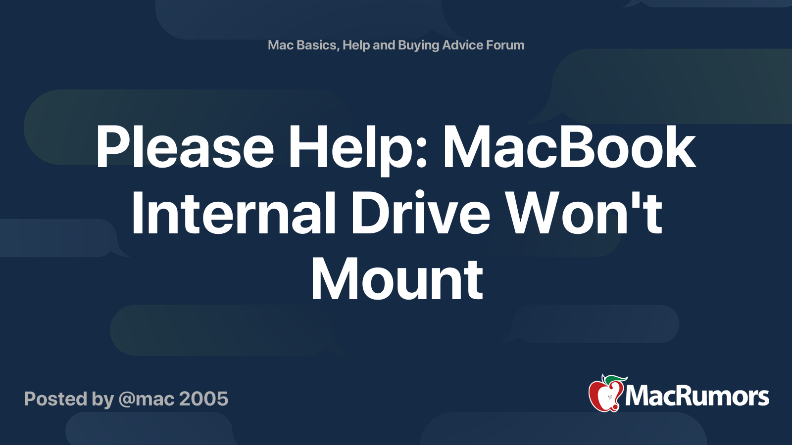 Please Help MacBook Internal Drive Won't Mount MacRumors Forums