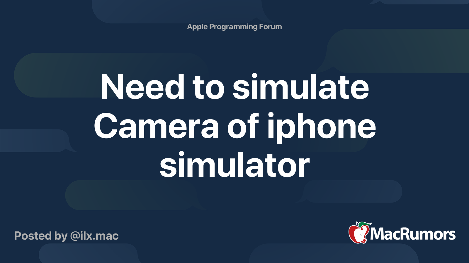 Need to simulate Camera of iphone simulator MacRumors Forums