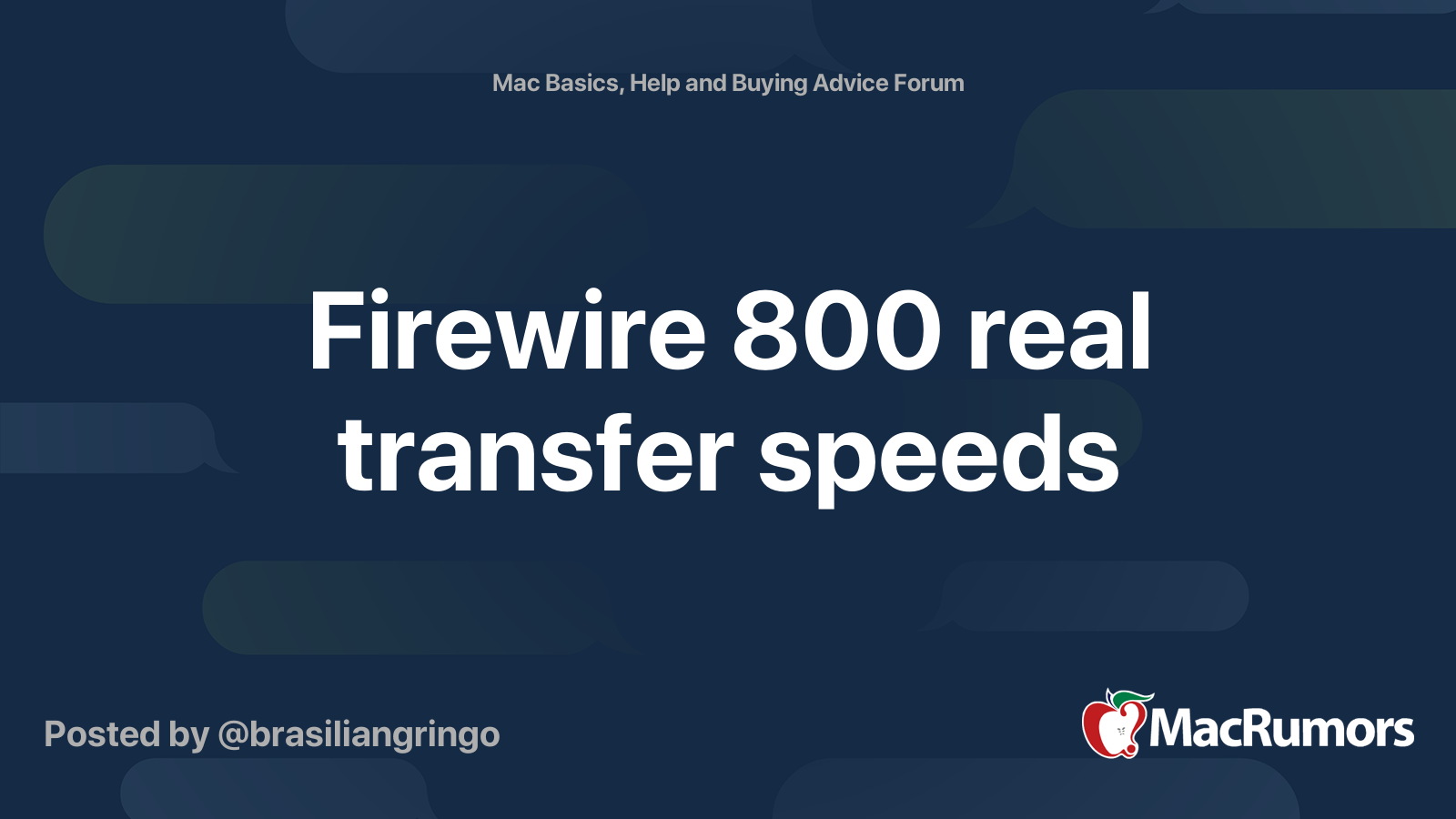 Firewire 800 real transfer speeds | MacRumors Forums