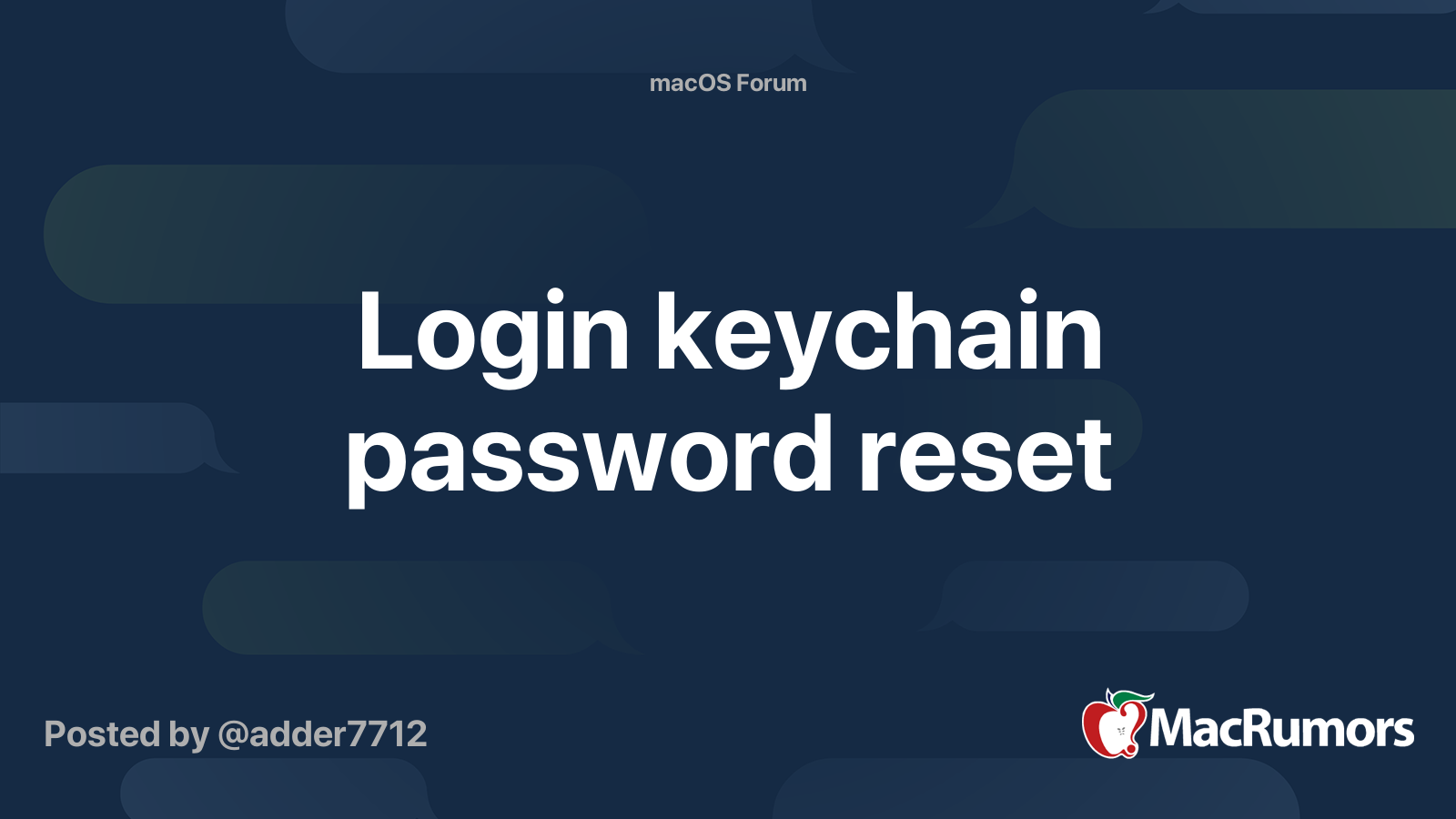 Login keychain password reset MacRumors Forums
