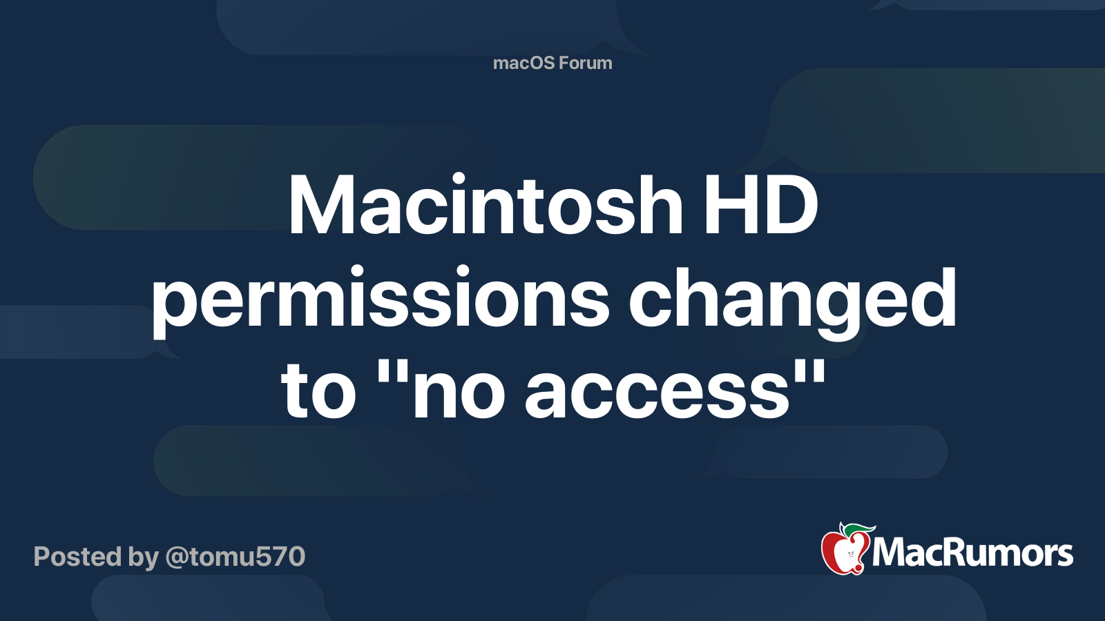 Macintosh HD Permissions Changed To no Access MacRumors Forums