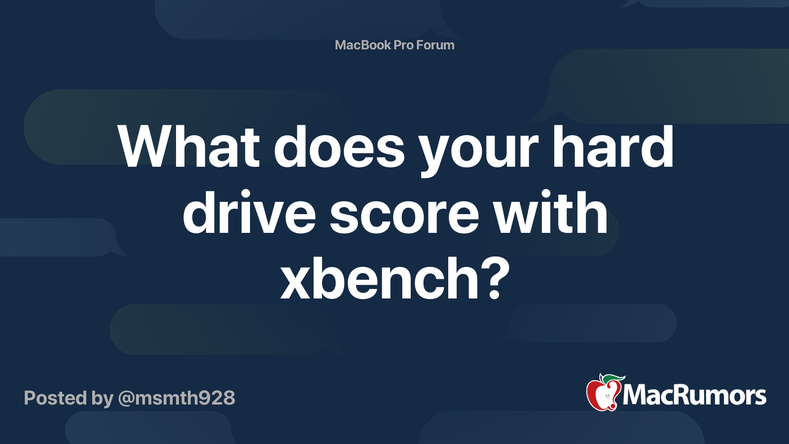 What does your hard drive score with xbench? MacRumors Forums