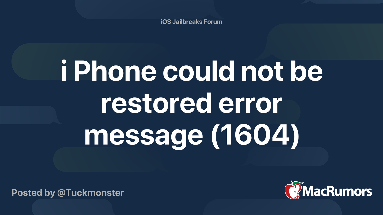 i Phone could not be restored error message (1604) | MacRumors Forums