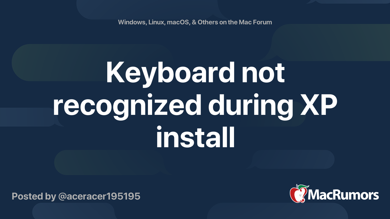 Keyboard not recognized during XP install MacRumors Forums