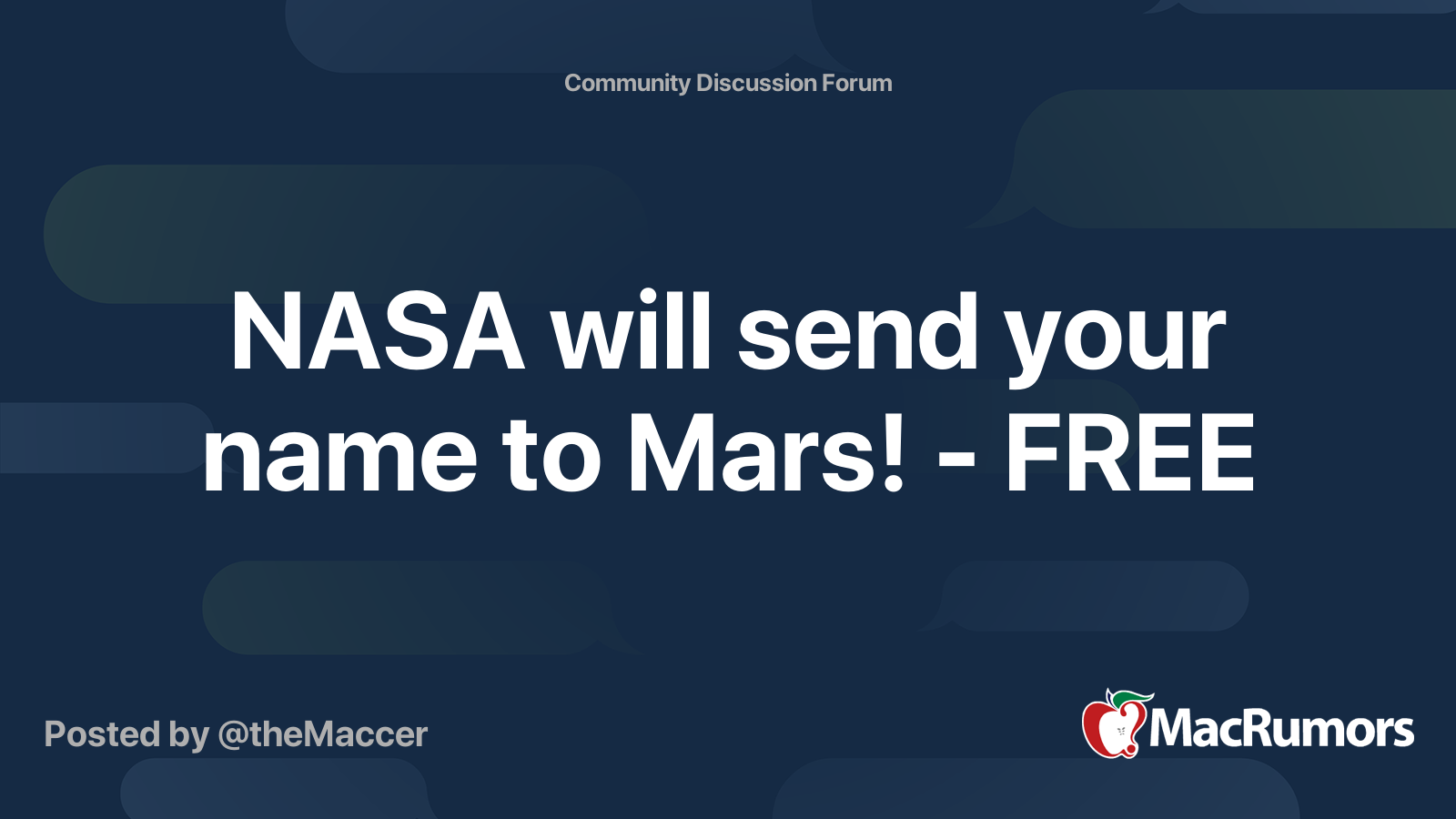 NASA will send your name to Mars! FREE MacRumors Forums