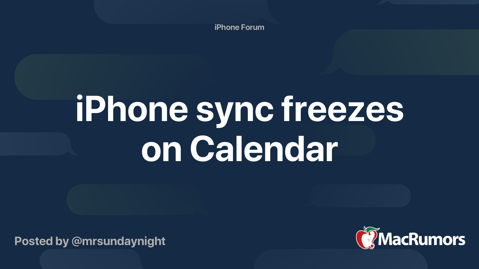 iPhone sync freezes on Calendar MacRumors Forums