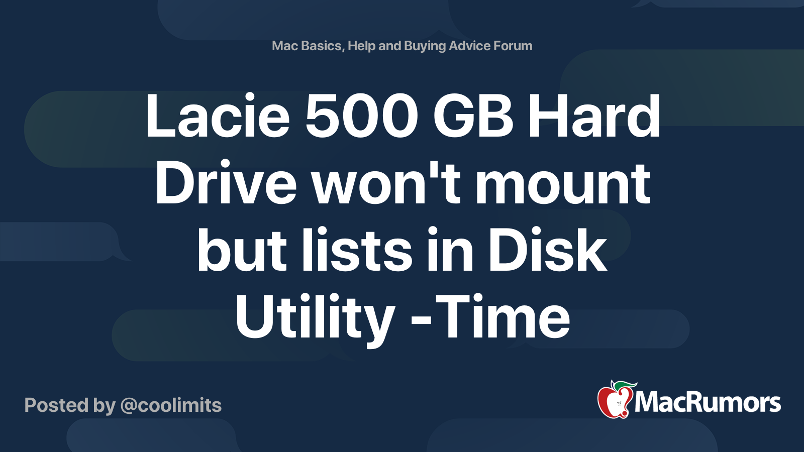 Lacie 500 GB Hard Drive won't mount but lists in Disk Utility Time