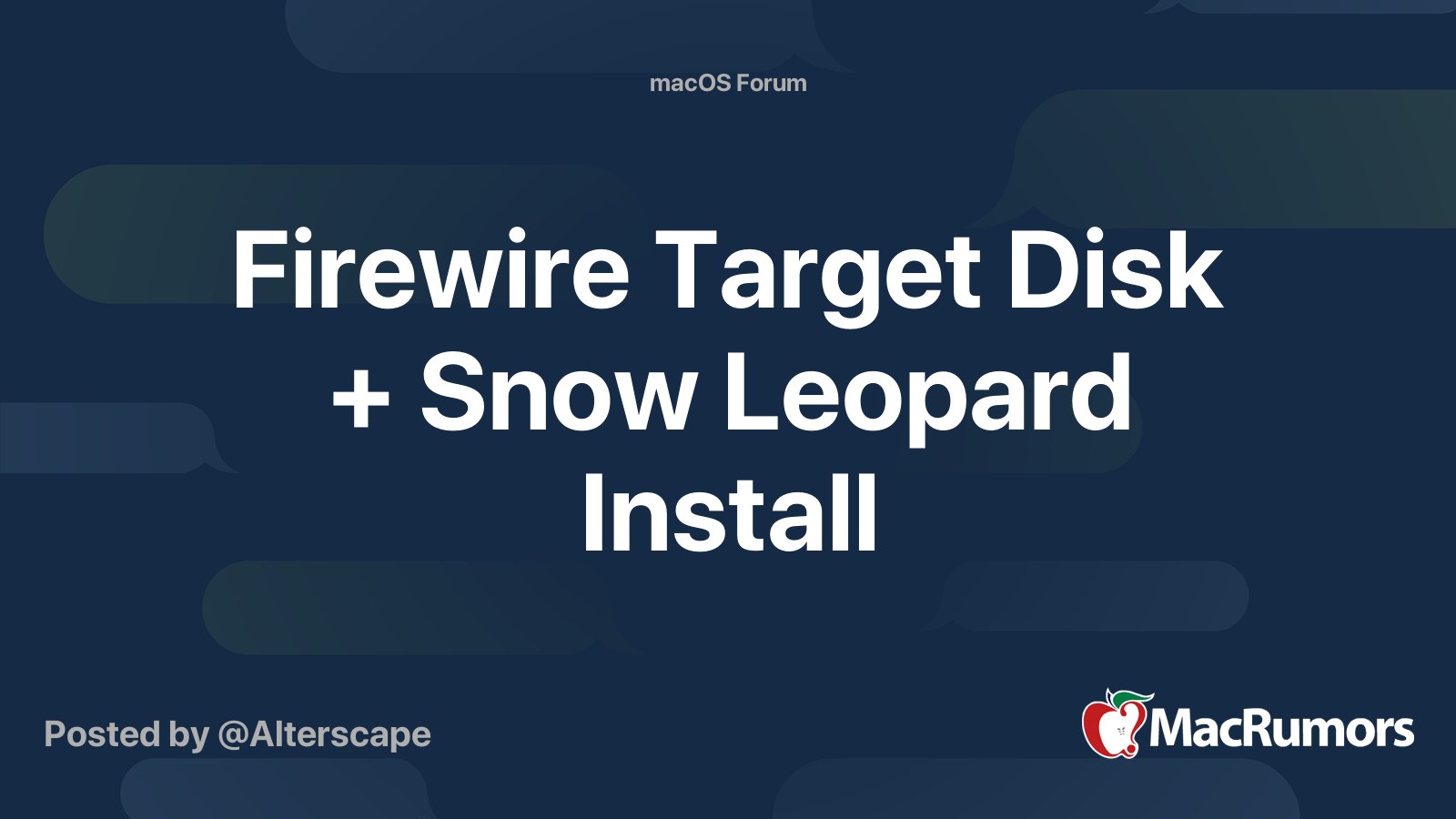 Firewire Target Disk + Snow Leopard Install | MacRumors Forums