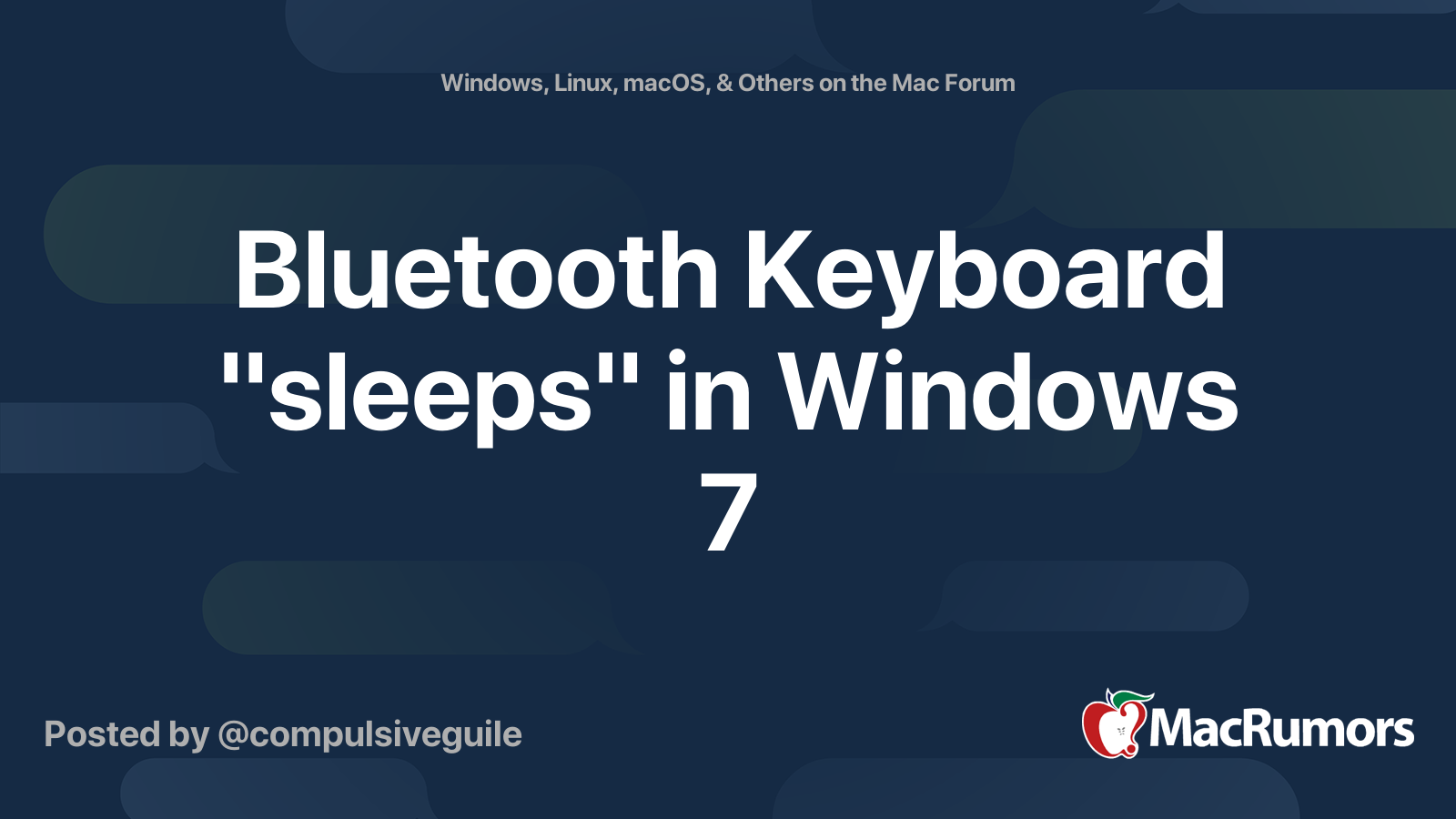 Bluetooth Keyboard "sleeps" in Windows 7 MacRumors Forums