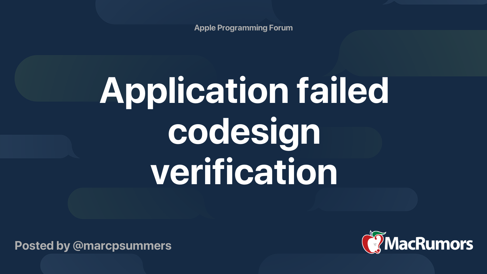 Application failed codesign verification | MacRumors Forums