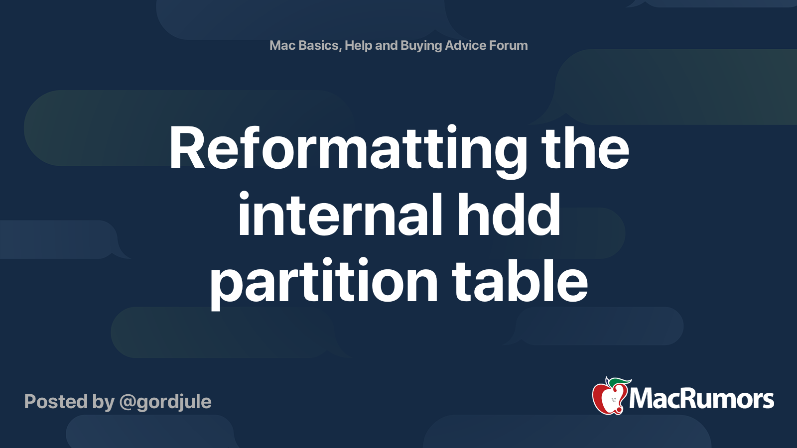 Reformatting the internal hdd partition table MacRumors Forums