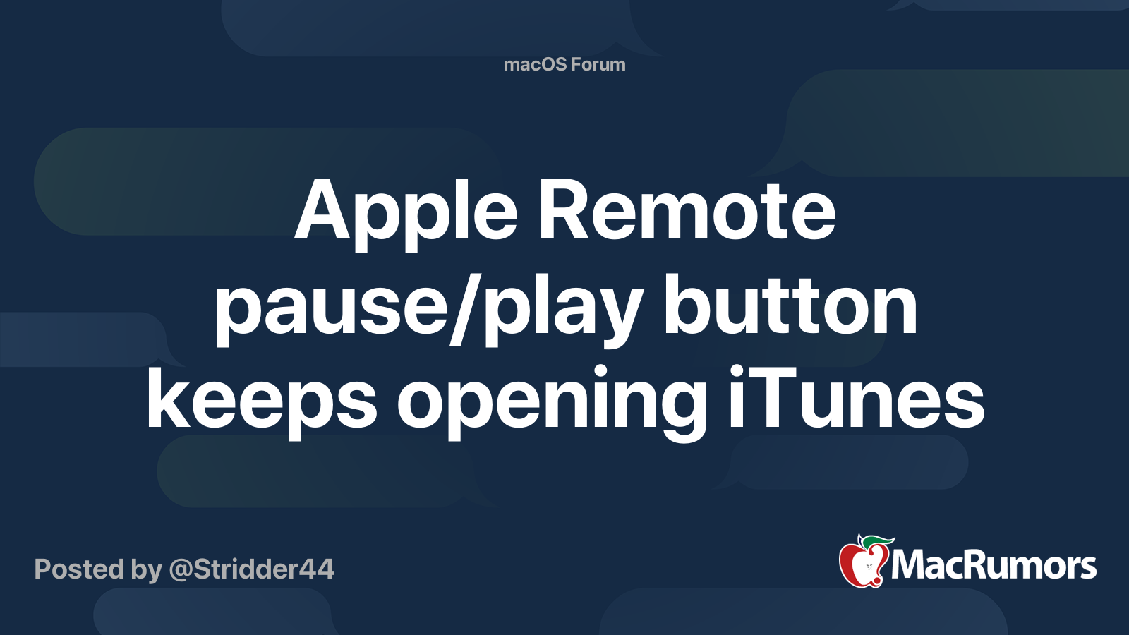 Apple Remote pause/play button keeps opening iTunes | MacRumors Forums