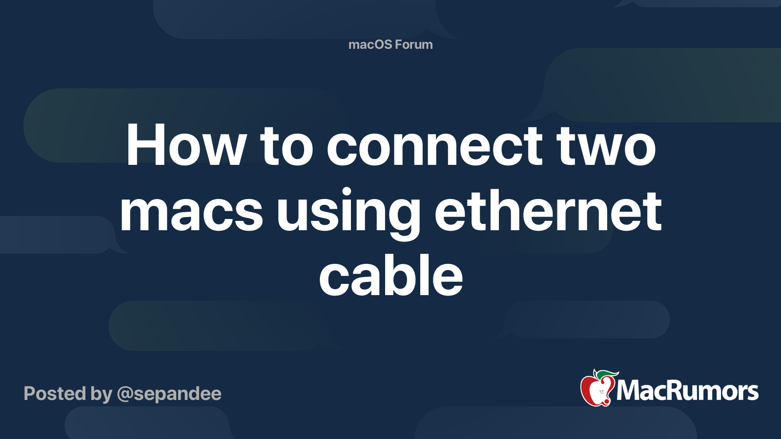 How to connect two macs using cable MacRumors Forums