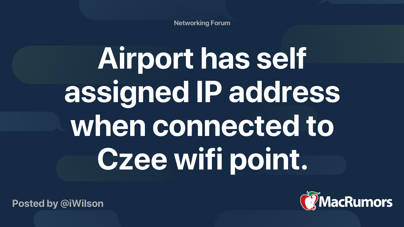 Airport has self assigned IP address when connected to Czee wifi point