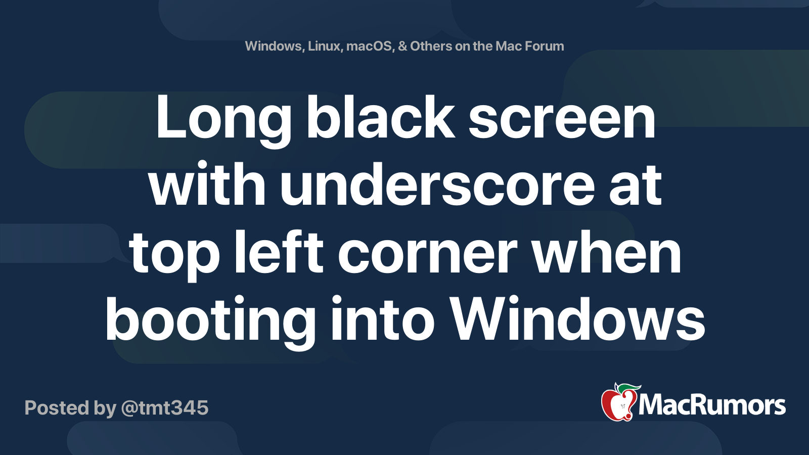 Long black screen with underscore at top left corner when booting into