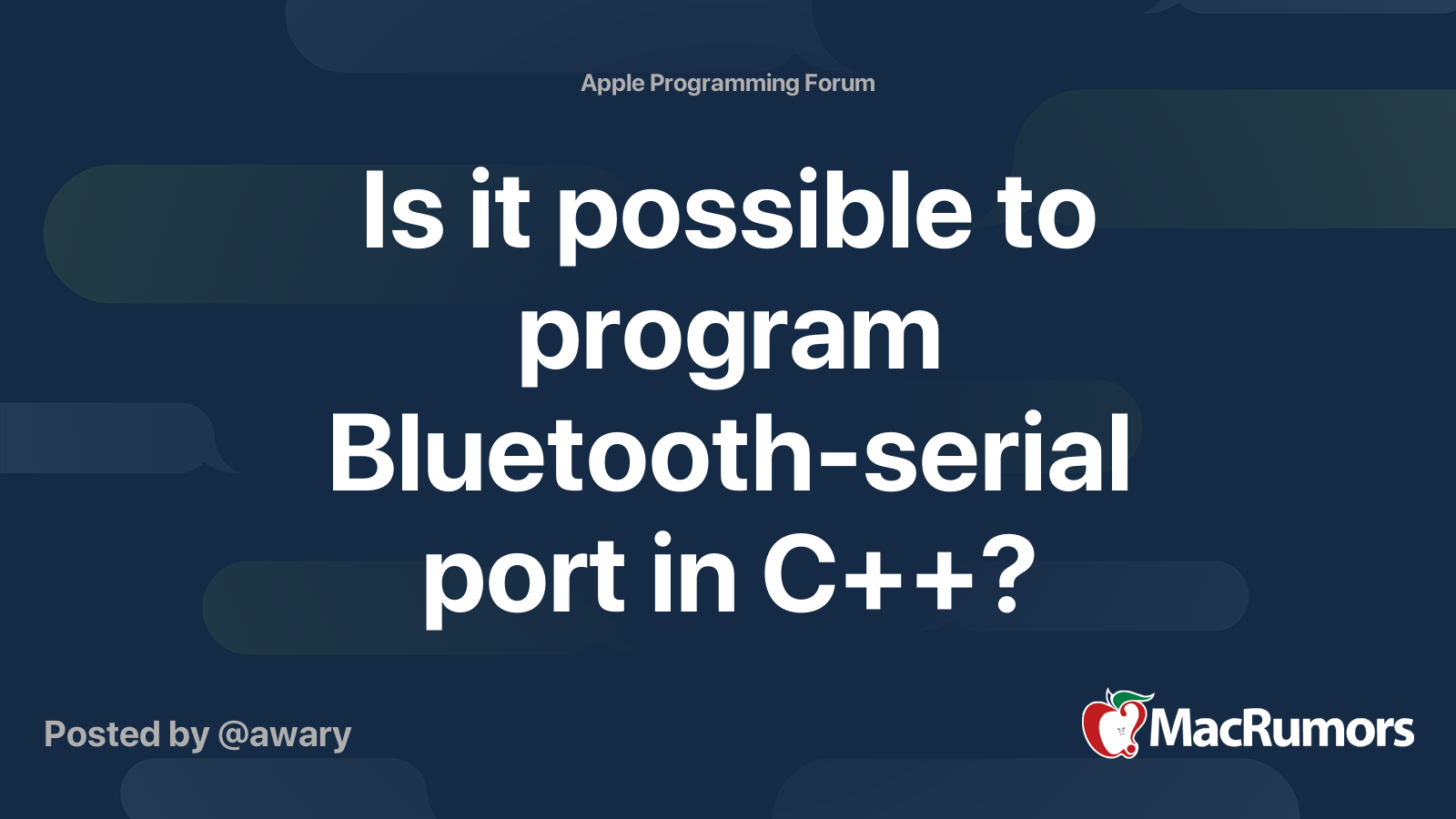 Is it possible to program Bluetoothserial port in C++? MacRumors Forums