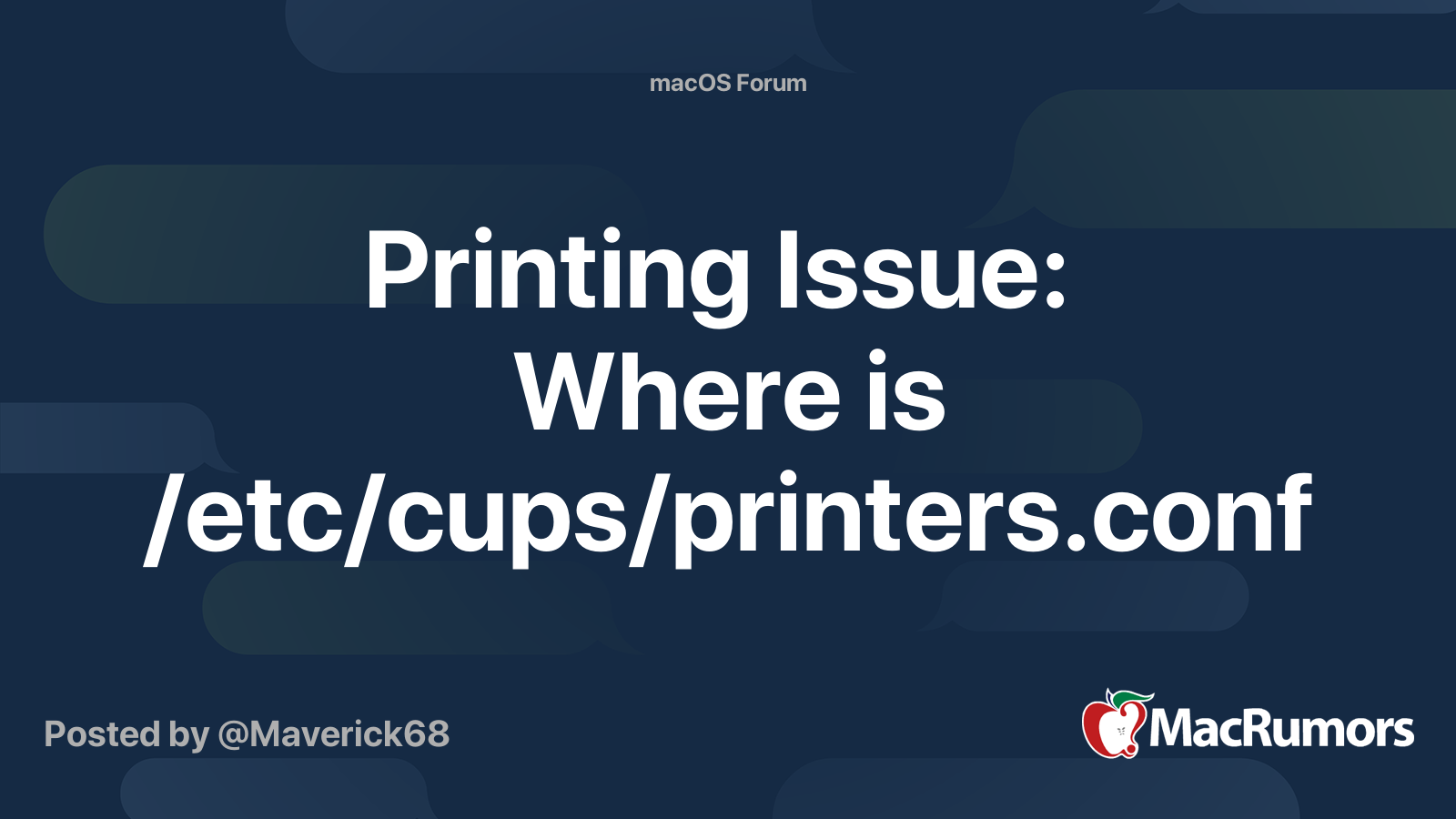 Printing Issue Where is /etc/cups/printers.conf MacRumors Forums