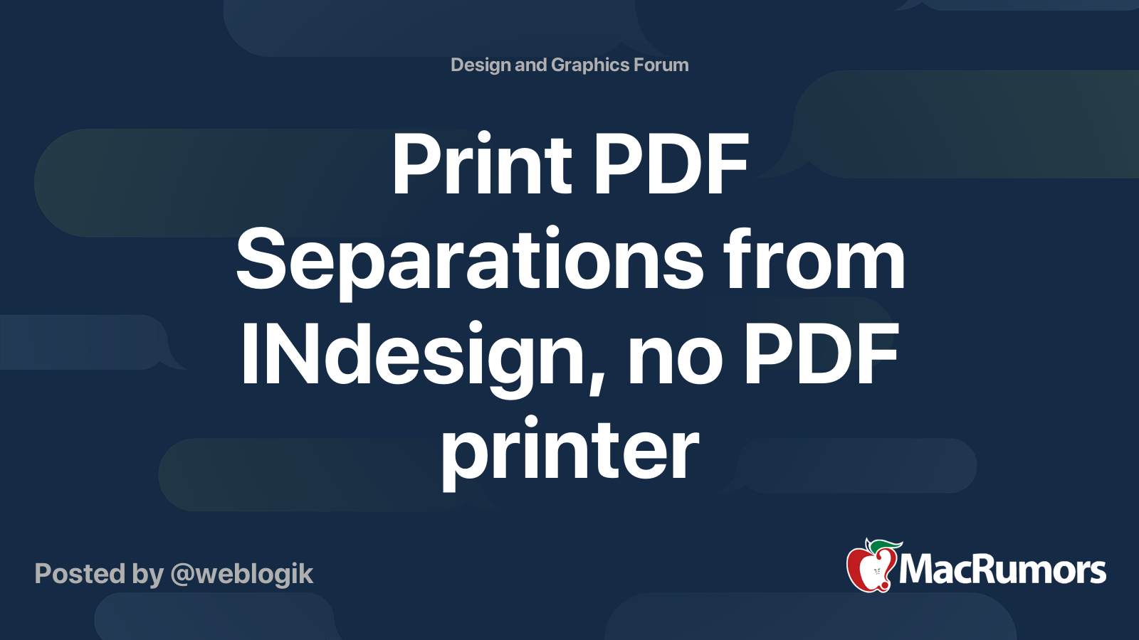 Print PDF Separations from INdesign, no PDF printer MacRumors Forums
