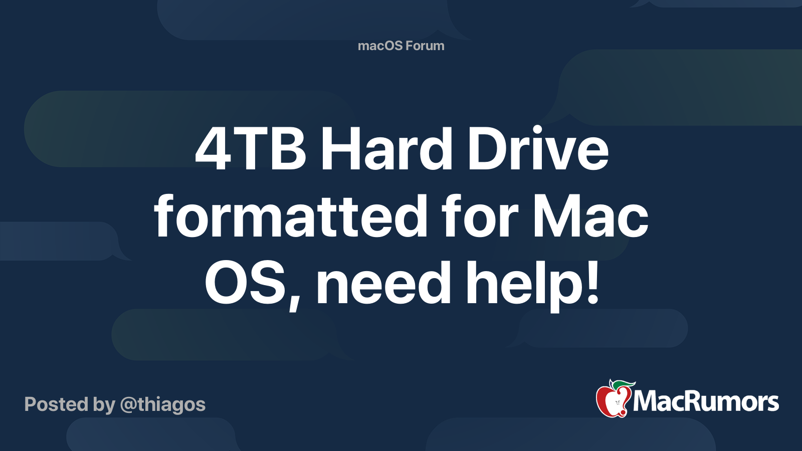 4TB Hard Drive formatted for Mac OS, need help! | MacRumors Forums