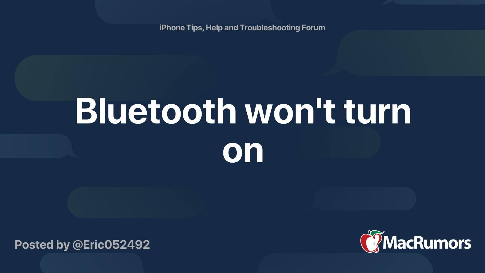 Bluetooth won't turn on | MacRumors Forums