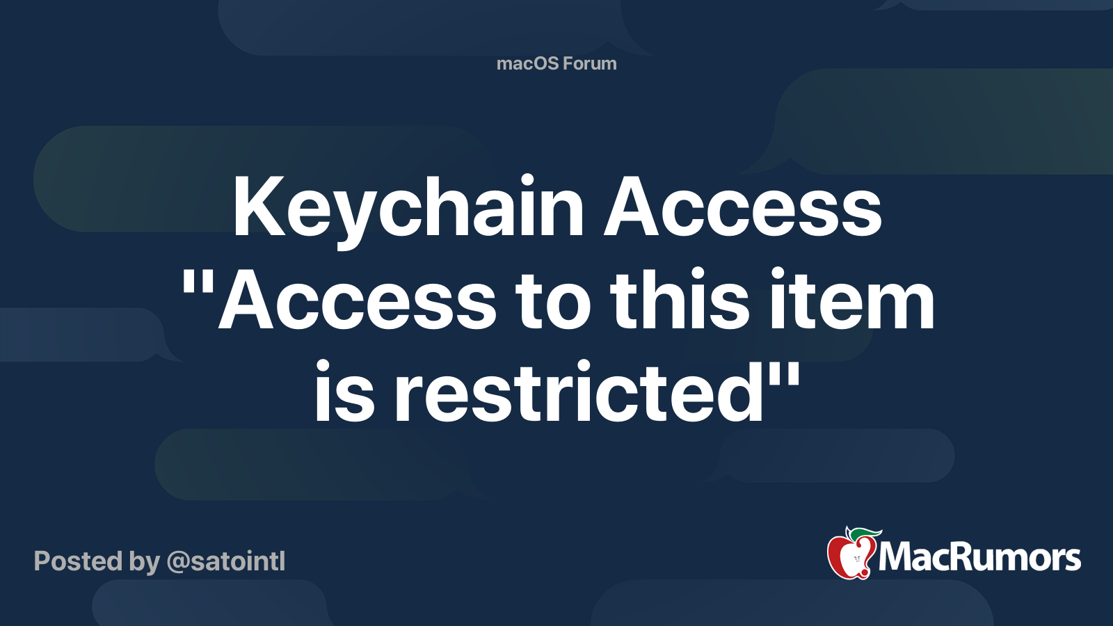 Keychain Access "Access to this item is restricted" MacRumors Forums