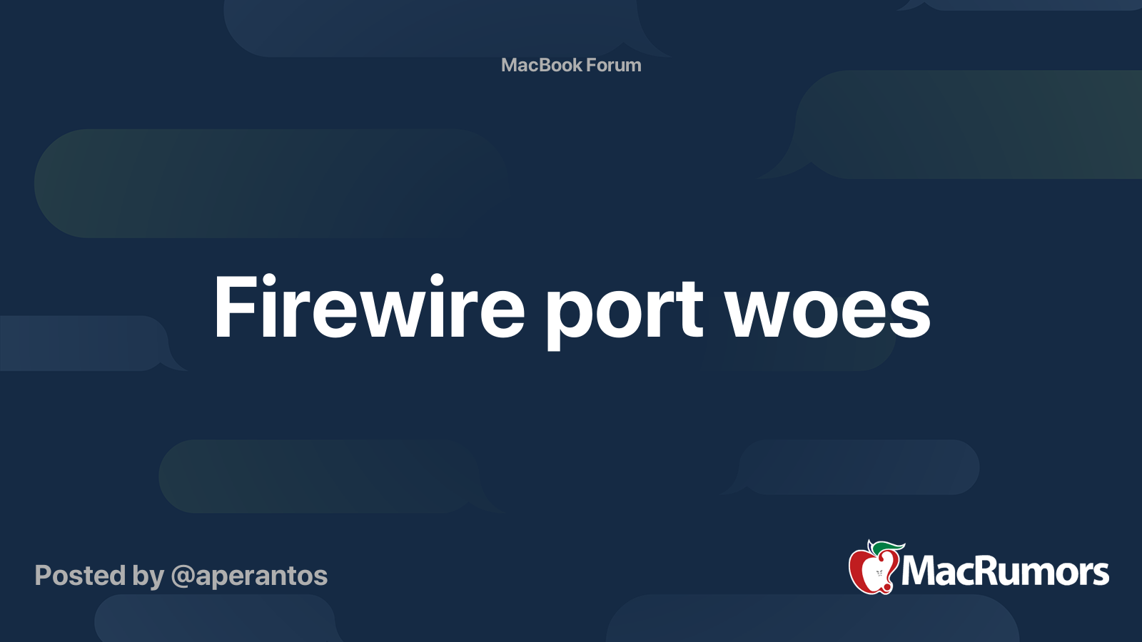 Firewire port woes MacRumors Forums