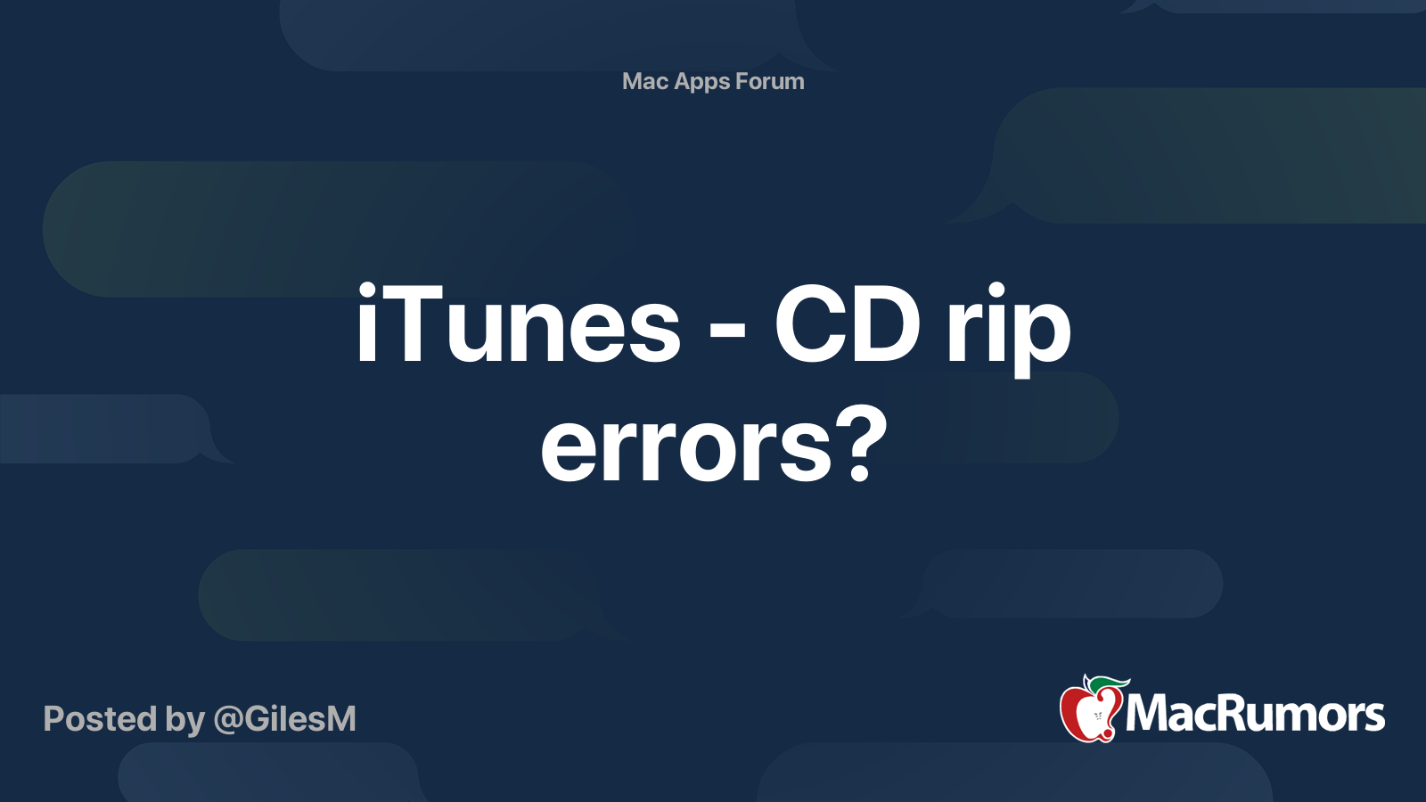 iTunes CD rip errors? MacRumors Forums
