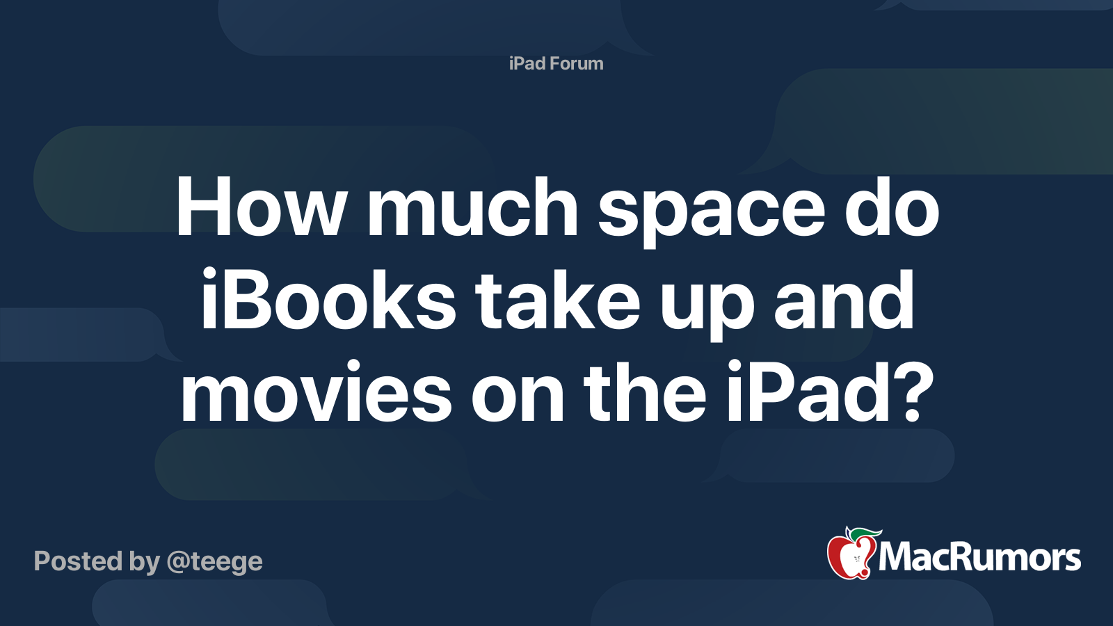 How much space do iBooks take up and movies on the iPad? MacRumors Forums