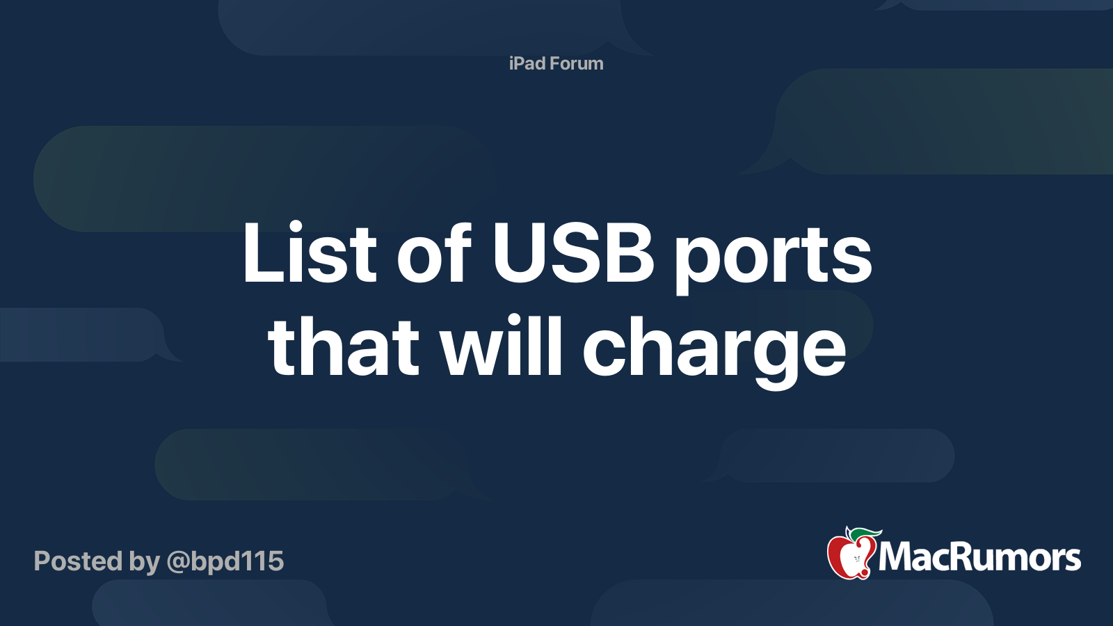List of USB ports that will charge | MacRumors Forums