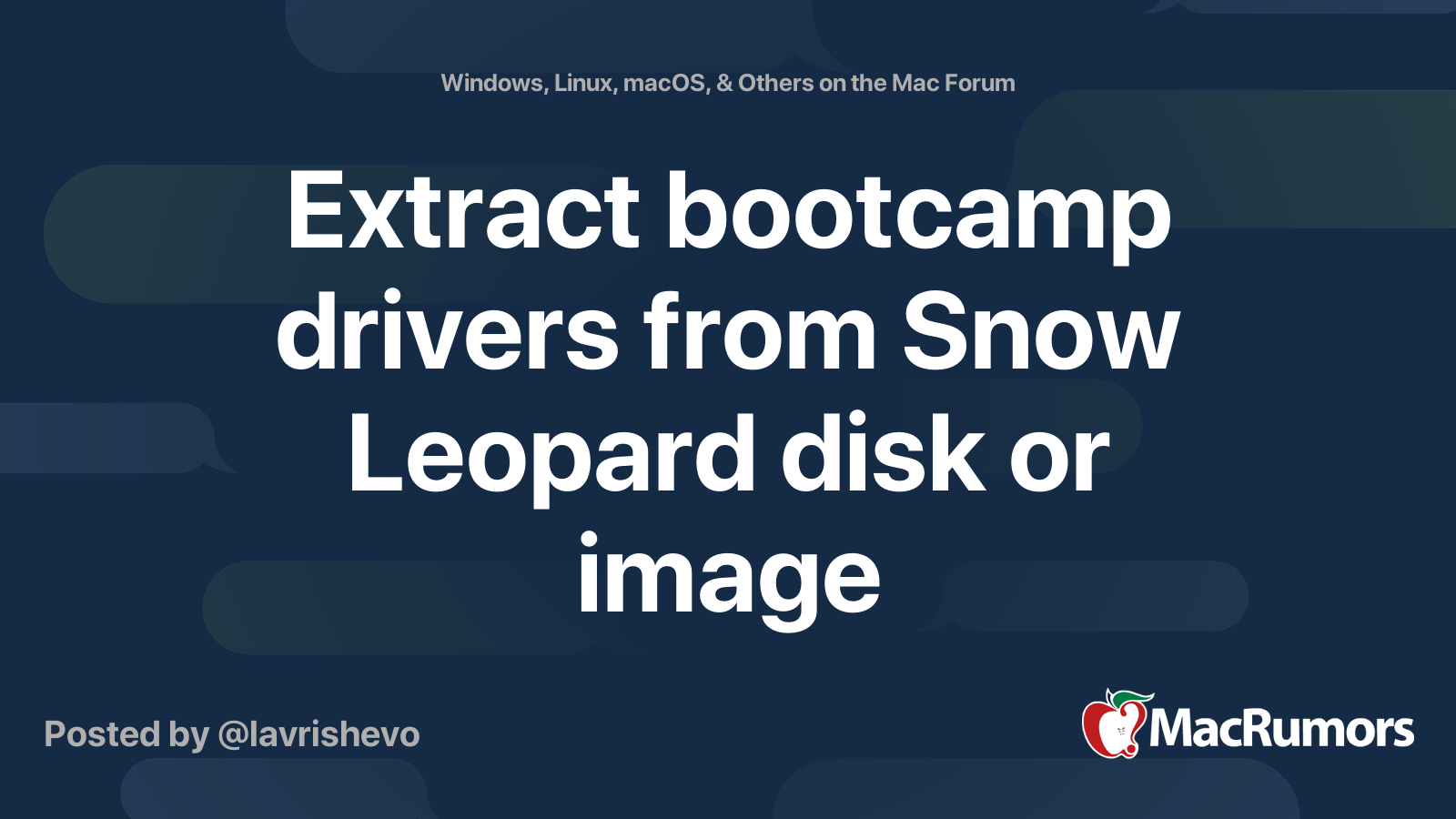 Extract bootcamp drivers from Snow Leopard disk or image | MacRumors Forums