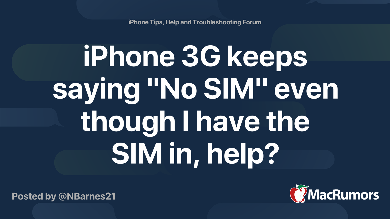 iPhone 3G keeps saying "No SIM" even though I have the SIM in, help