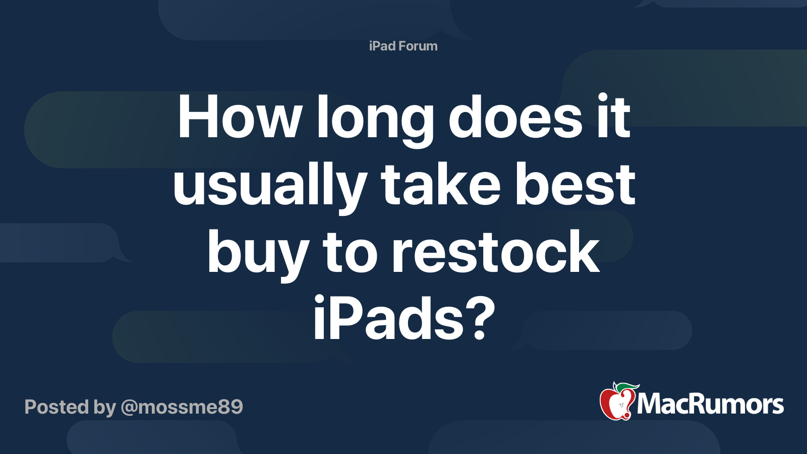 How long does it usually take best buy to restock iPads? MacRumors Forums