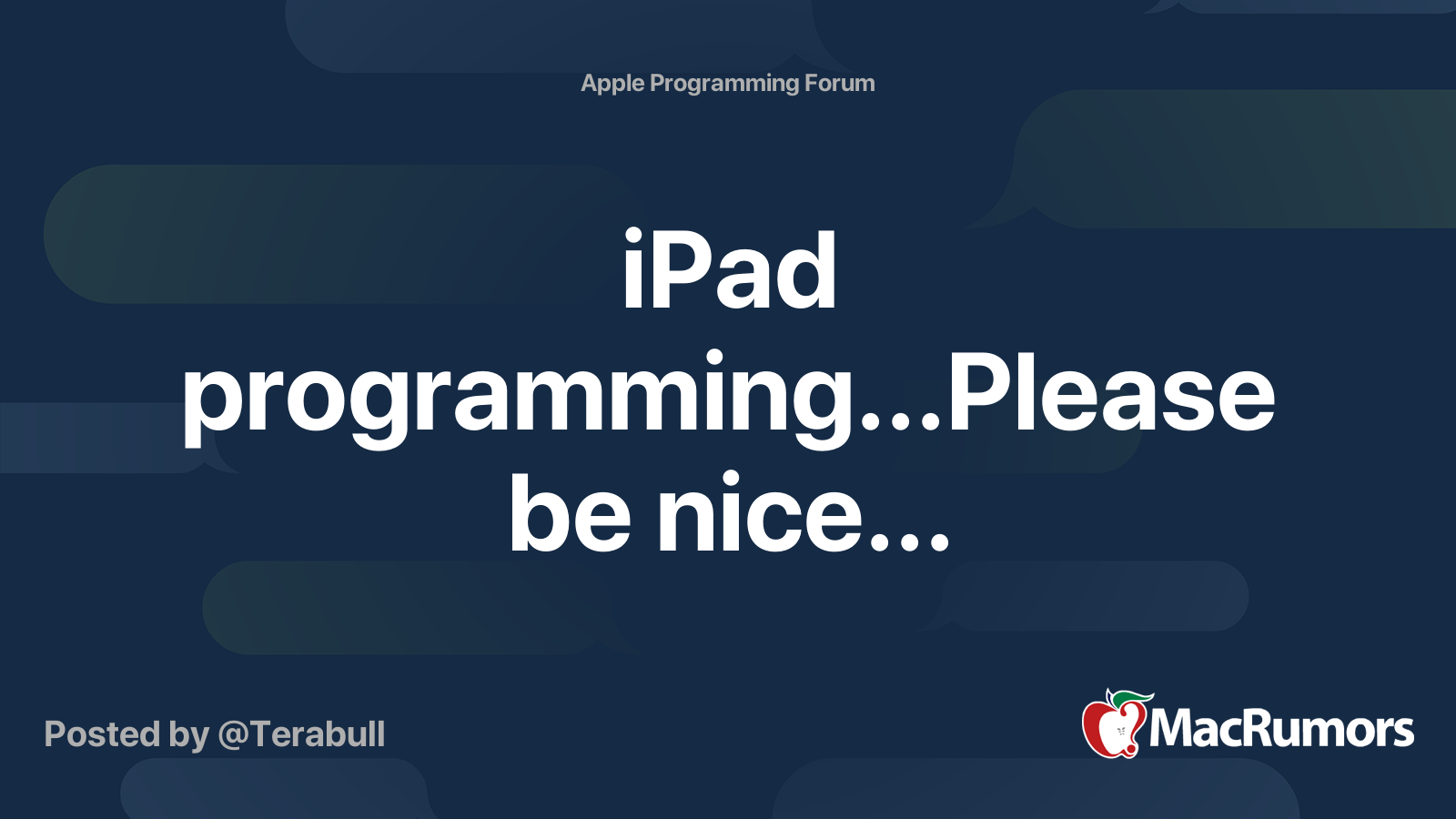 iPad programming...Please be nice... | MacRumors Forums