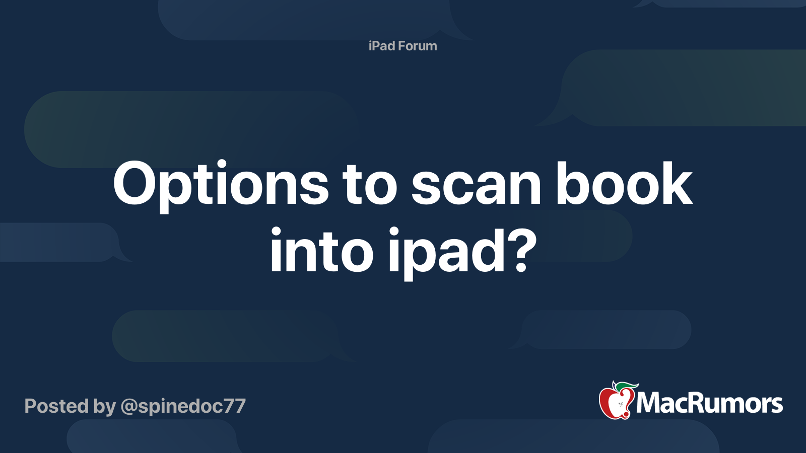 Options to scan book into ipad? MacRumors Forums