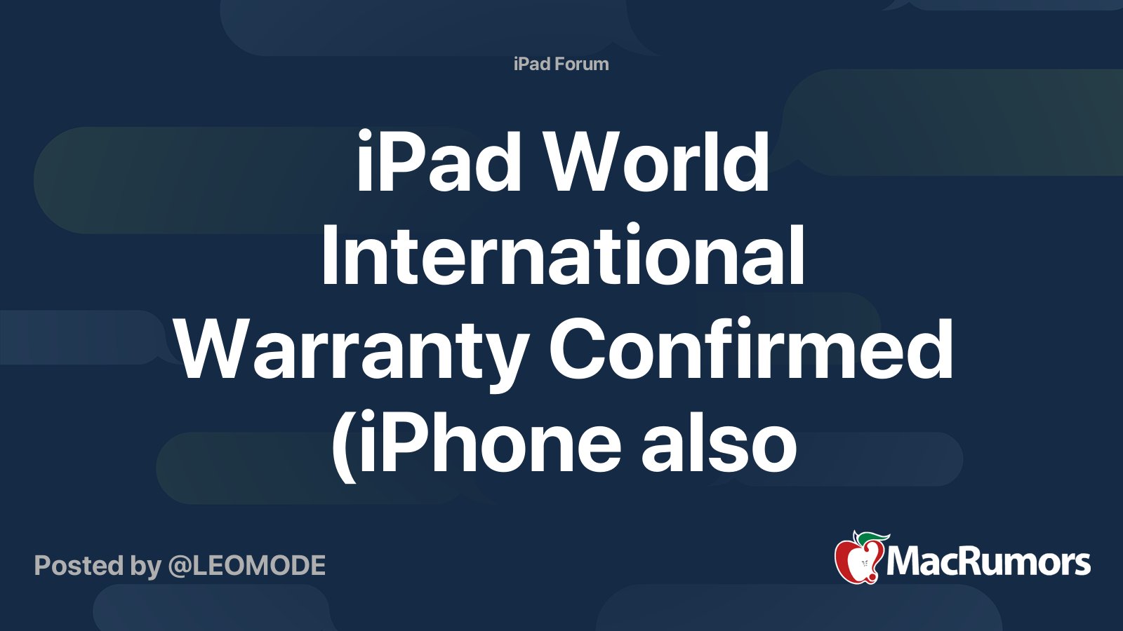 iPad World International Warranty Confirmed (iPhone also International