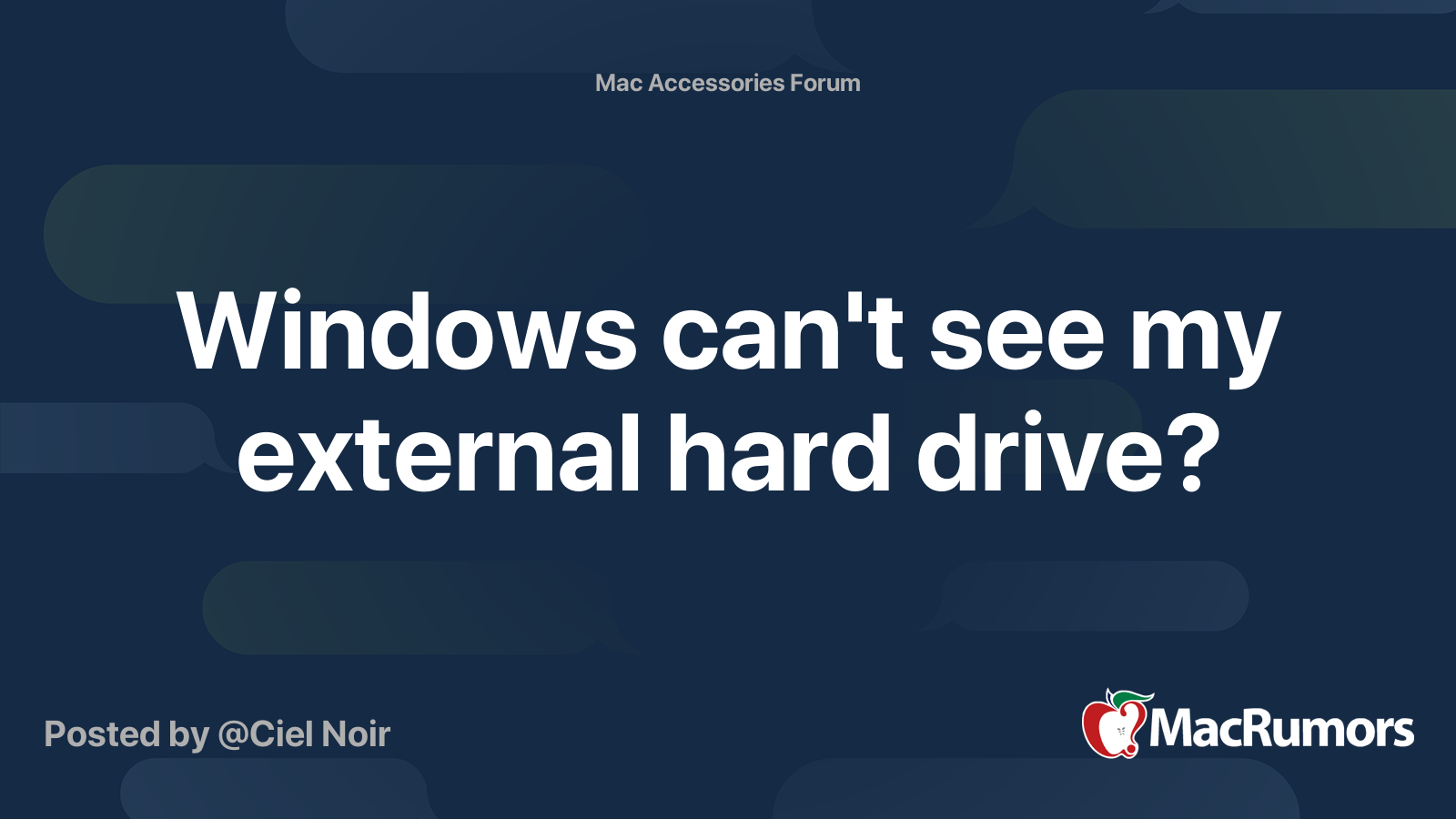 Windows can't see my external hard drive? | MacRumors Forums